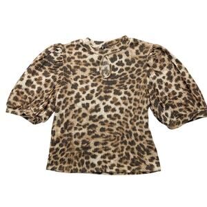 Try ! This Cheetah Print Top L Women's Short Sleeve Brown Soft